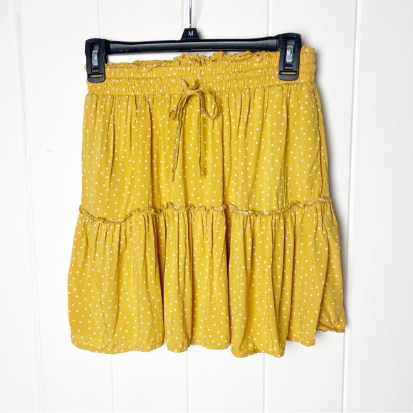 Lulus Call You Mine Mustard Yellow Polka Dot Ruffled Mini Skirt - Picture 4 of 12